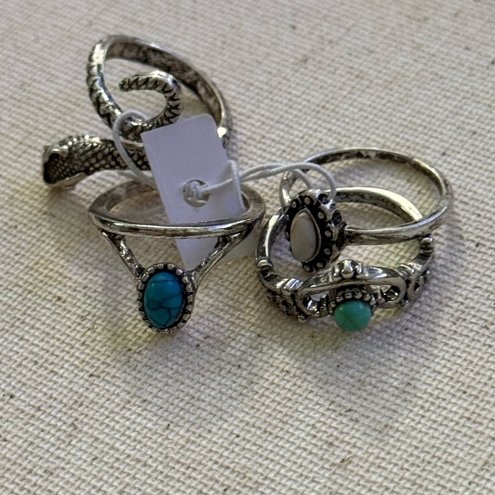 Francesca’s Silver and Turquoise 4 Ring Set